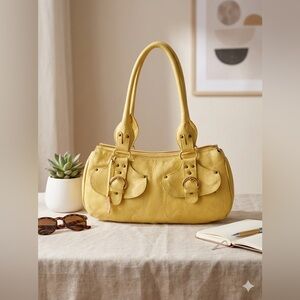 Petusco Yellow Leather Shoulder Bag | Made in Spain Y2K Buckle Satchel